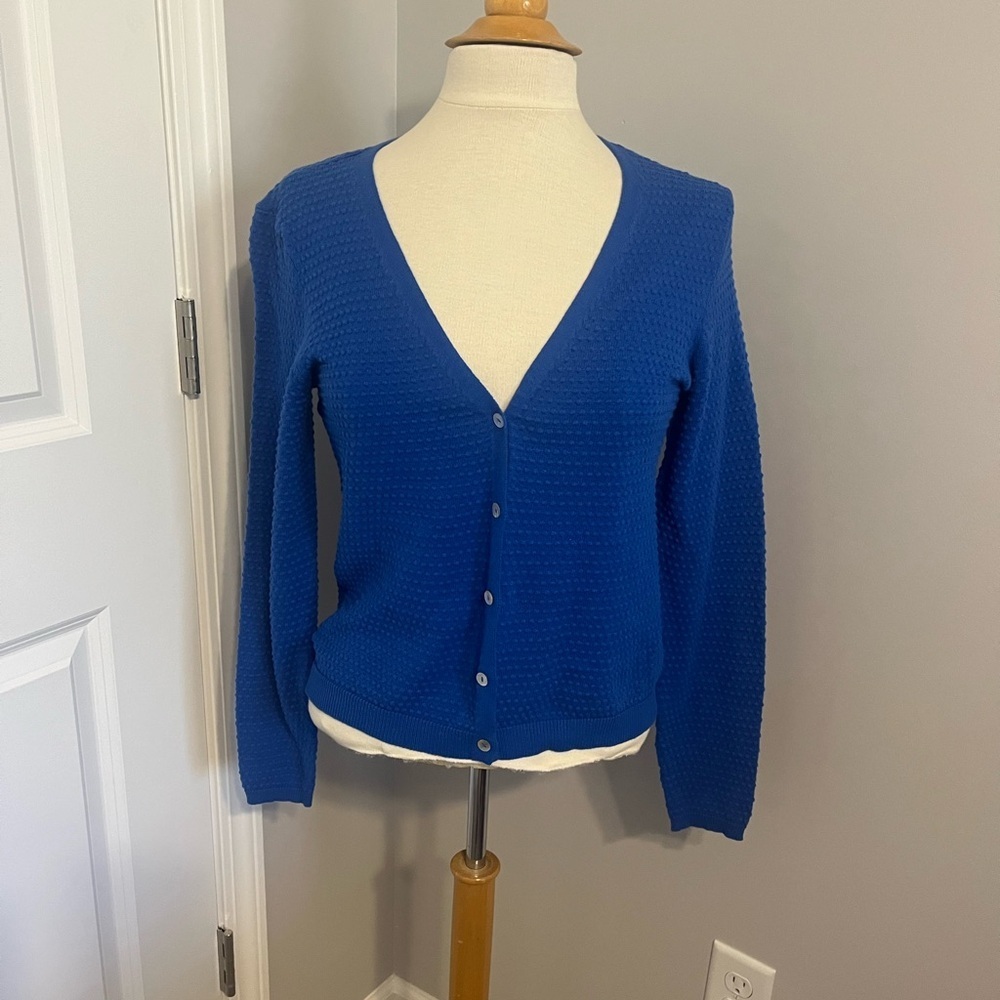 Draper James Royal Blue Swiss Knot Textured Button Down Cardigan Sz S